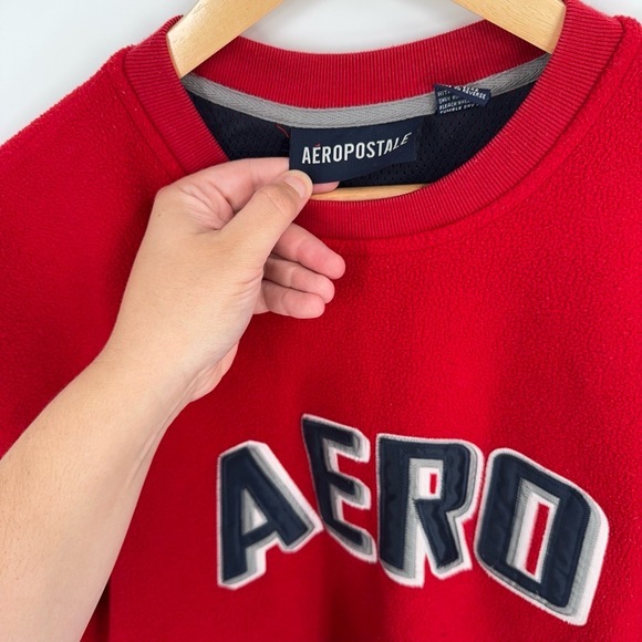 Y2K Aeropostale Red Fleece Sweatshirt Mens Medium Pullover Mall 2000s Nostalgia - Picture 3 of 7
